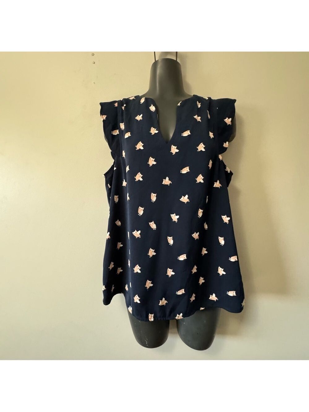41 Hawthorn Dark Blue Blouse with Light Pink Accents Medium